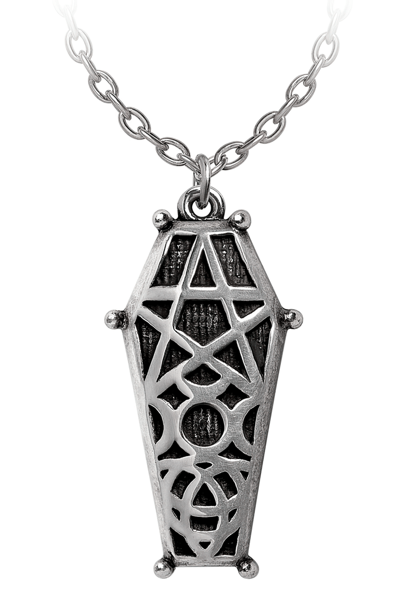 Hex Coffin Pendant With Pentagram and Triple Moon Design