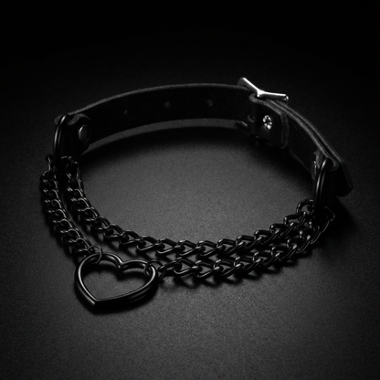 Heart Chain Leather Choker