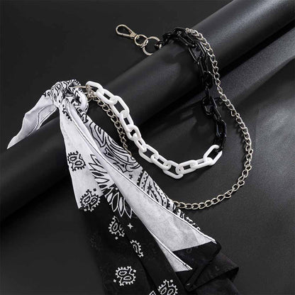 Hip Hop Cashew Flower Square Scarf Alloy Pants Chain
