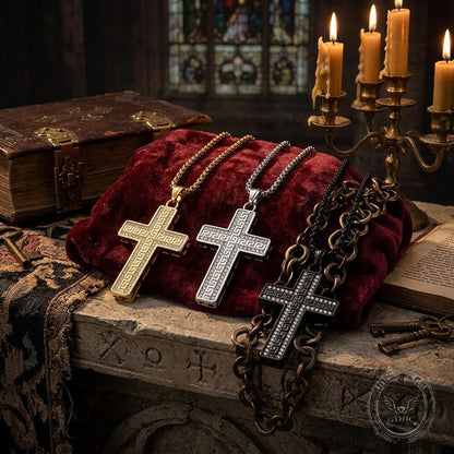 Hip Hop Great Wall Pattern Gem Cross Stainless Steel Pendant