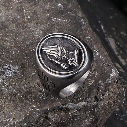 Hip Hop Praying Hands Cross Stainless Steel Ring