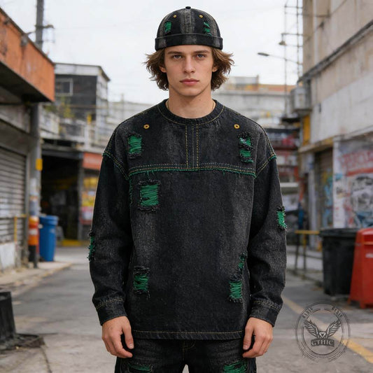 Hip Hop Ripped Washed Brimless Denim Hat