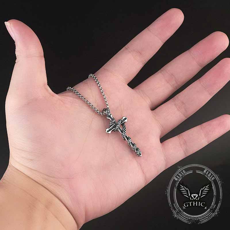 Hip Hop Snake Wrapped Cross Stainless Steel Pendant