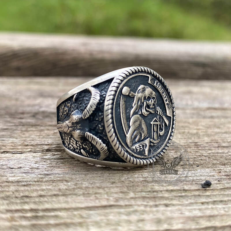 Hobo Nickel Grim Reaper Sterling Silver Skull Ring