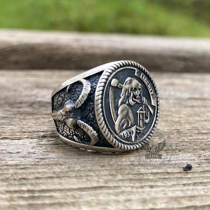 Hobo Nickel Grim Reaper Sterling Silver Skull Ring