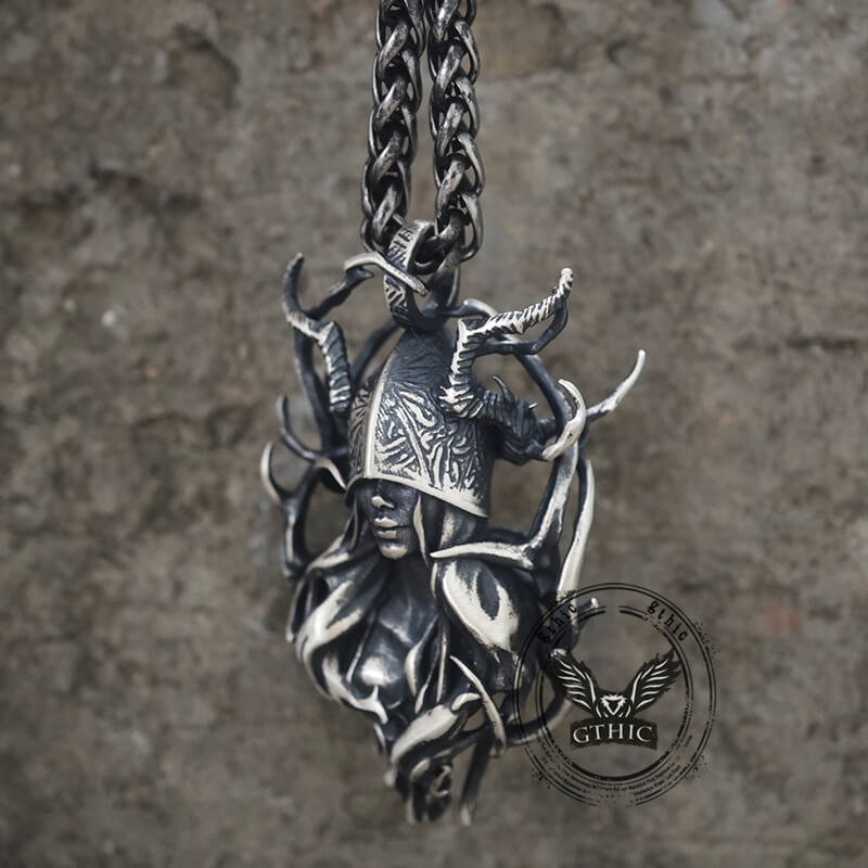 Horned Armor Witch Sterling Silver Pendant