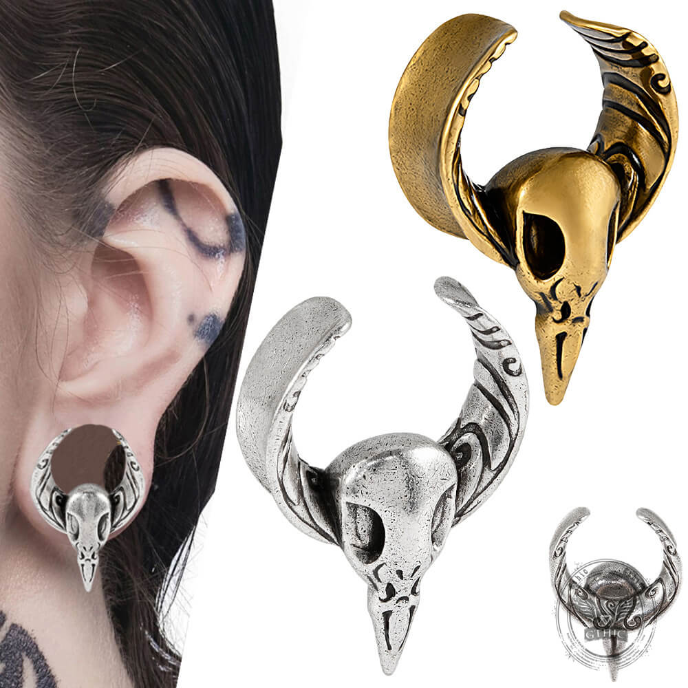 Horned Skull Brass Tunnel Ear Gauges