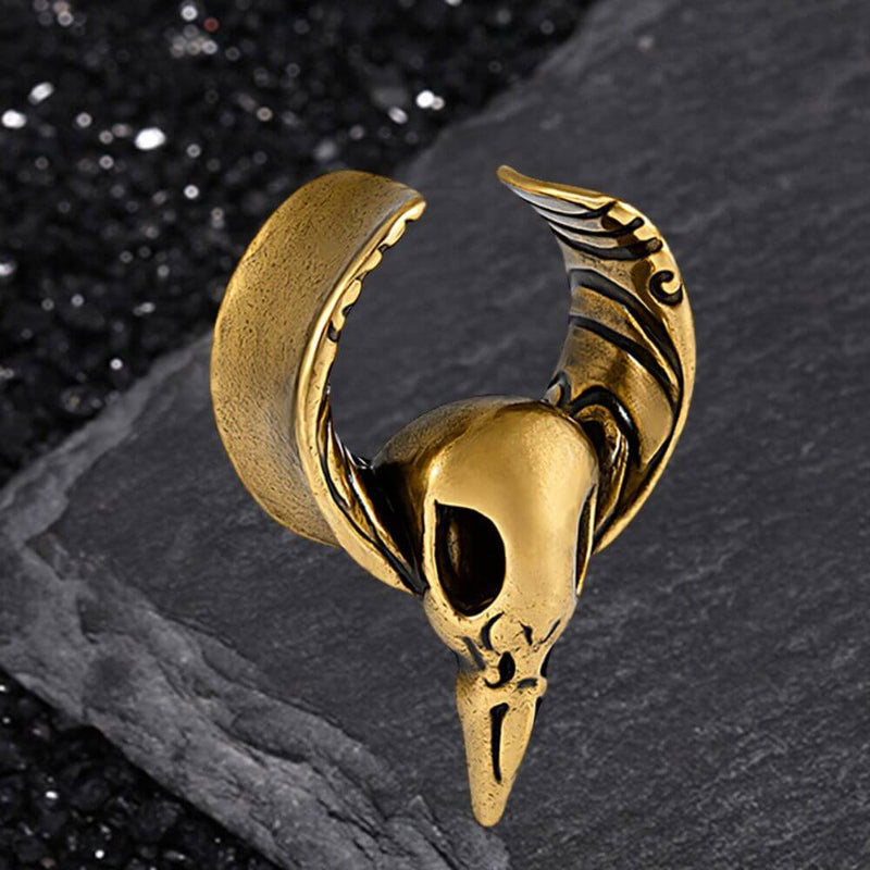 Horned Skull Brass Tunnel Ear Gauges