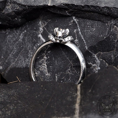 Horned Skull Inlaid Zircon Sterling Silver Ring