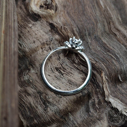 Horned Skull Inlaid Zircon Sterling Silver Ring