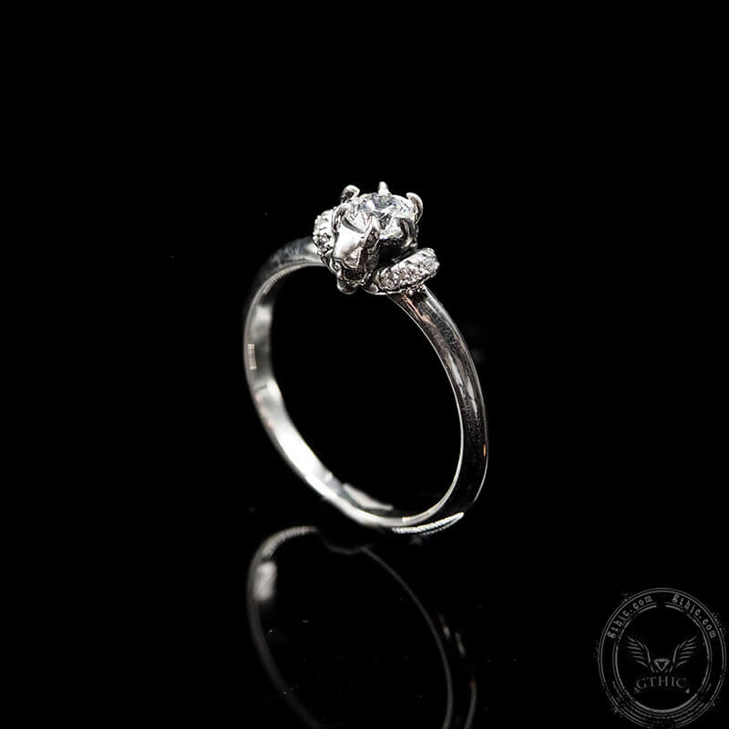 Horned Skull Inlaid Zircon Sterling Silver Ring
