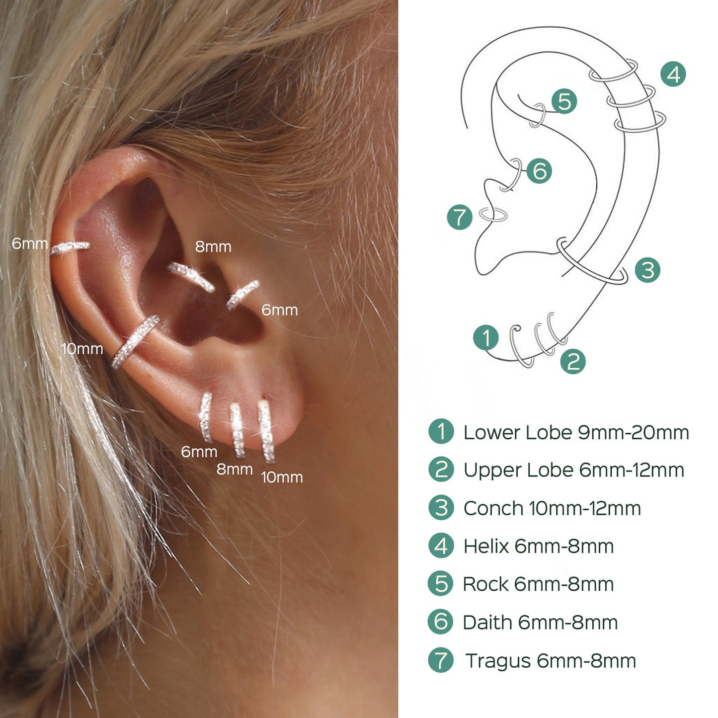 Sparkling Diamond Cartilage Huggie Hoop Earrings for in Sterling Silver