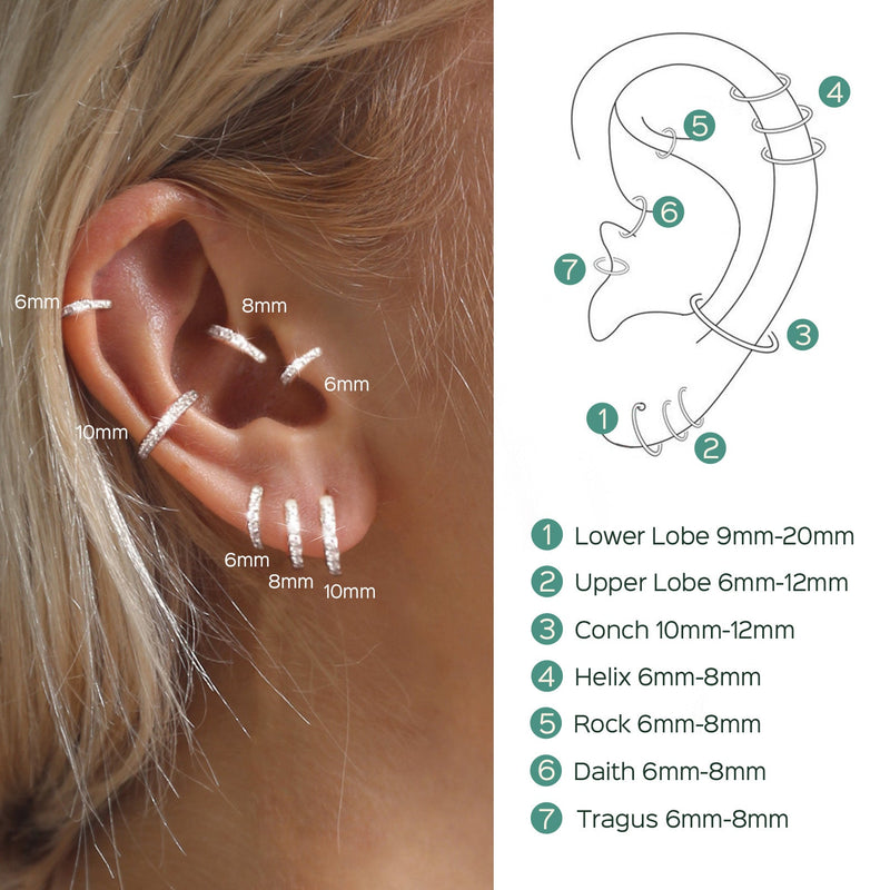 Sparkling Diamond Cartilage Huggie Hoop Earrings for in Sterling Silver
