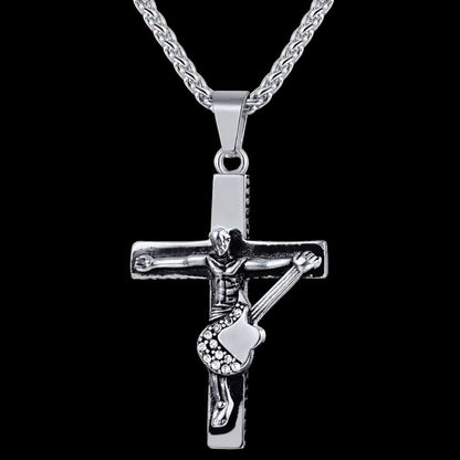 Guitar Jesus Cross Necklace Pendant for