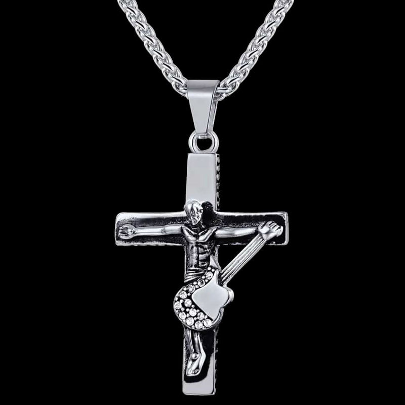 Guitar Jesus Cross Necklace Pendant for