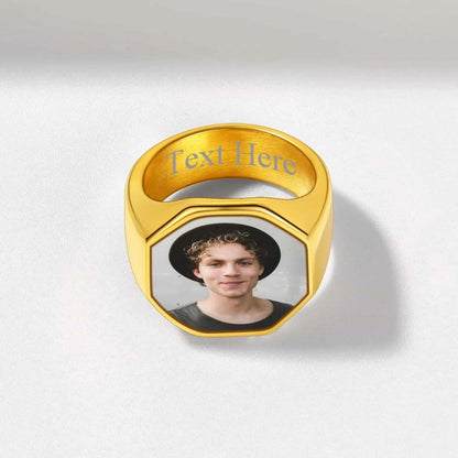 Personalized Octagon Signet Ring With Photo for