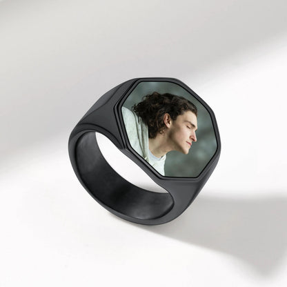 Personalized Octagon Signet Ring With Photo for