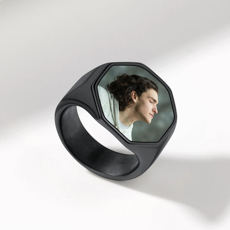 Personalized Octagon Signet Ring With Photo for