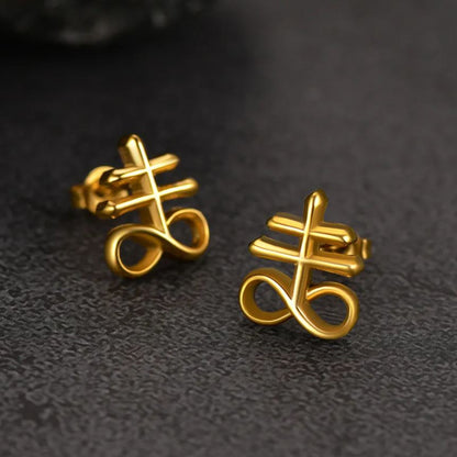 Satanic Leviathan Cross Stud Earrings for