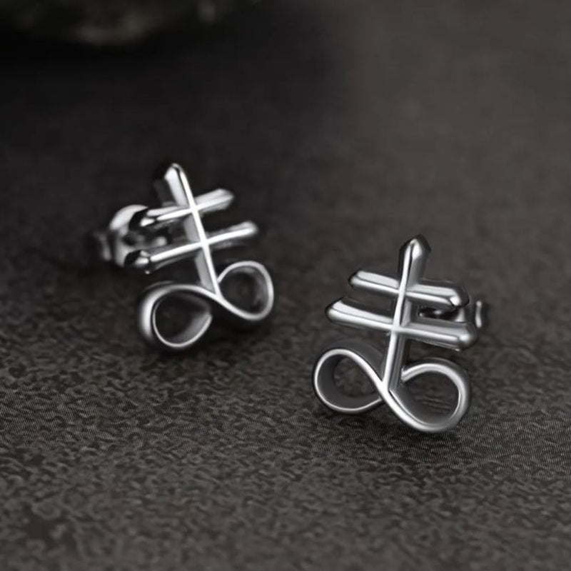Satanic Leviathan Cross Stud Earrings for