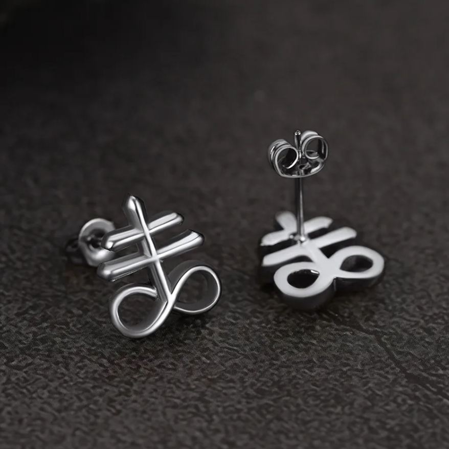 Satanic Leviathan Cross Stud Earrings for