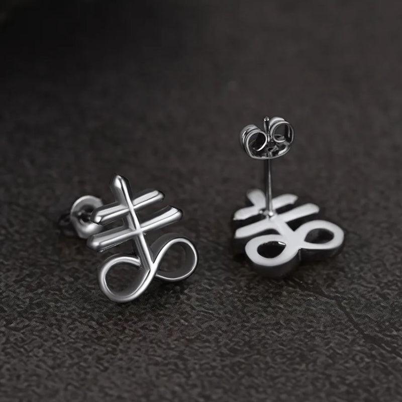 Satanic Leviathan Cross Stud Earrings for