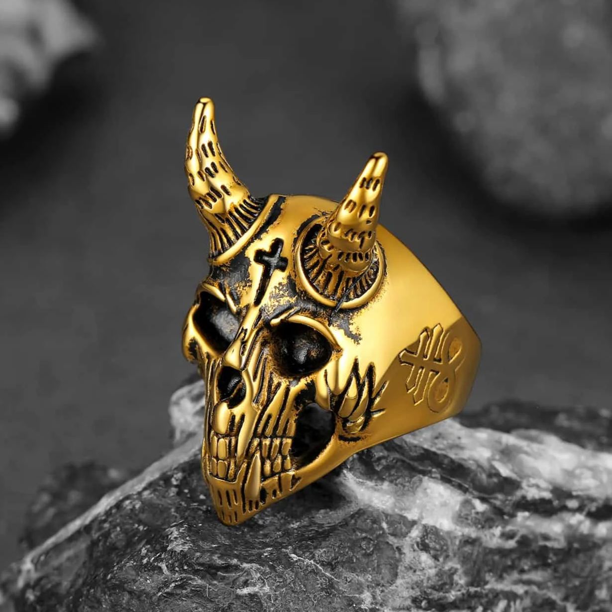 Satanic Baphomet Goat Skull Head Ring for