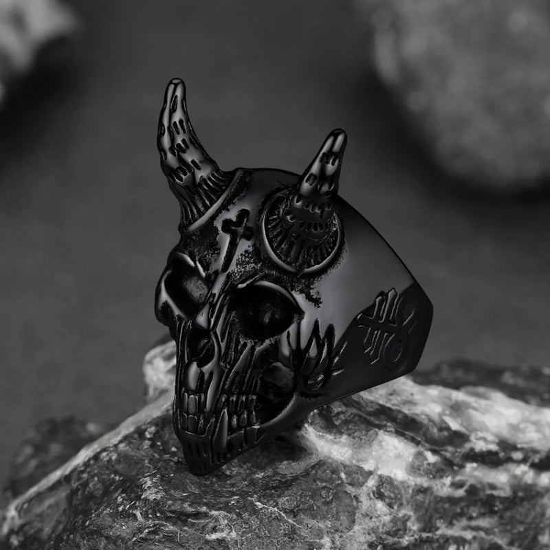 Satanic Baphomet Goat Skull Head Ring for