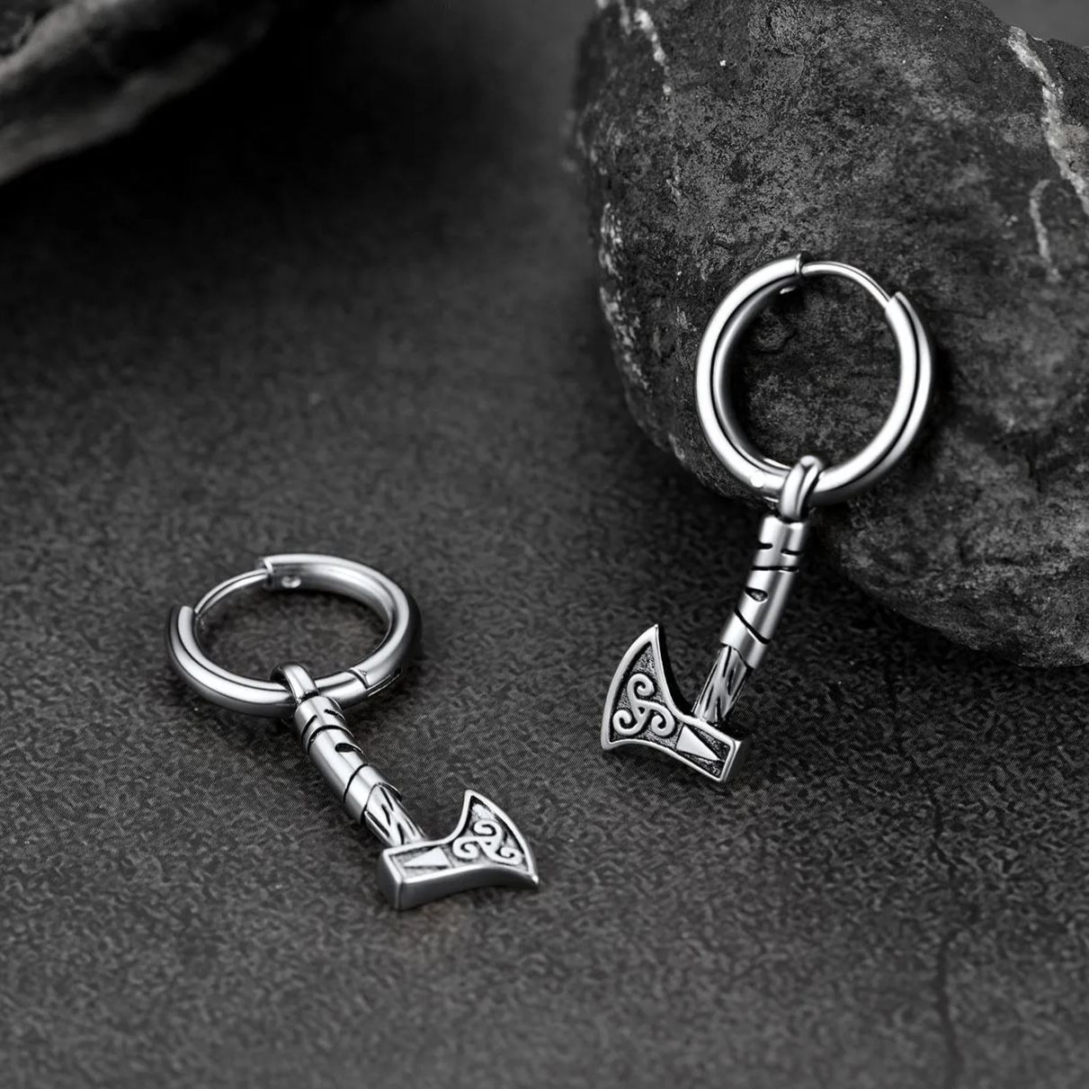 Battle Axe Viking Dangle Hoop Earrings for