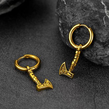 Battle Axe Viking Dangle Hoop Earrings for