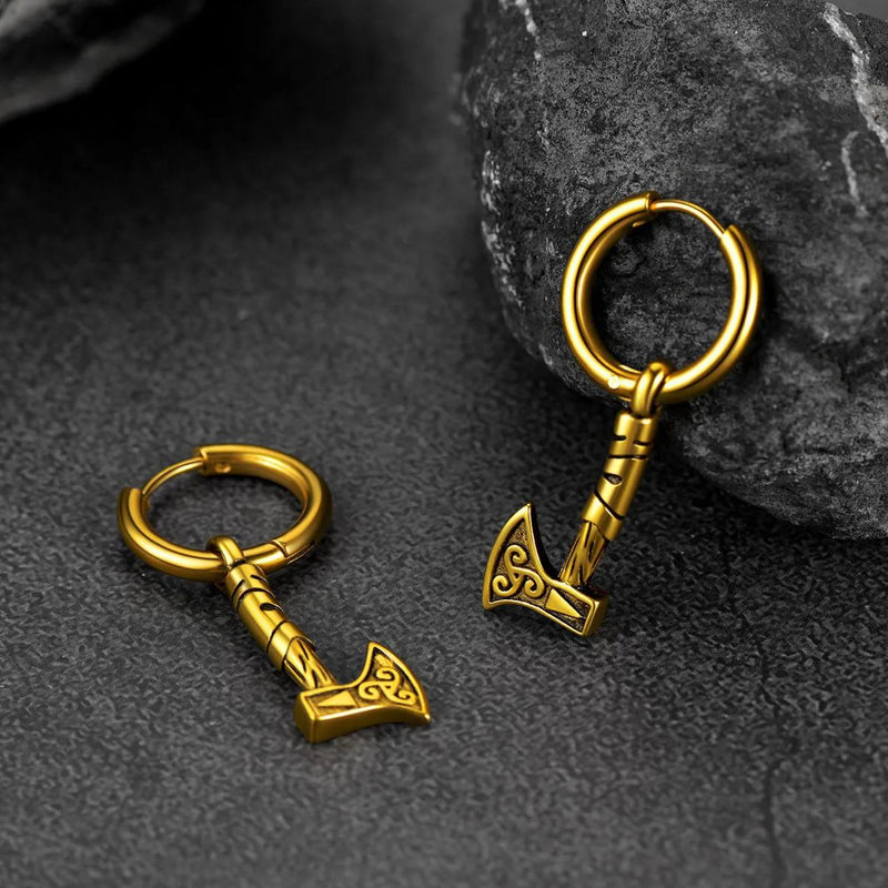 Battle Axe Viking Dangle Hoop Earrings for