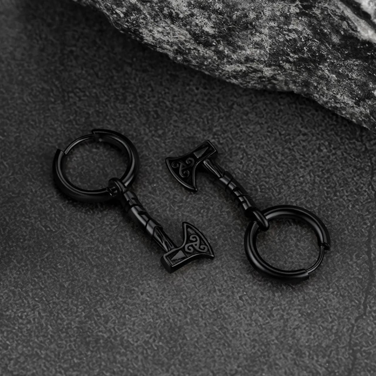 Battle Axe Viking Dangle Hoop Earrings for