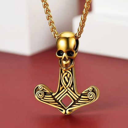 Flash Viking Skull Spear Pendant Necklace for