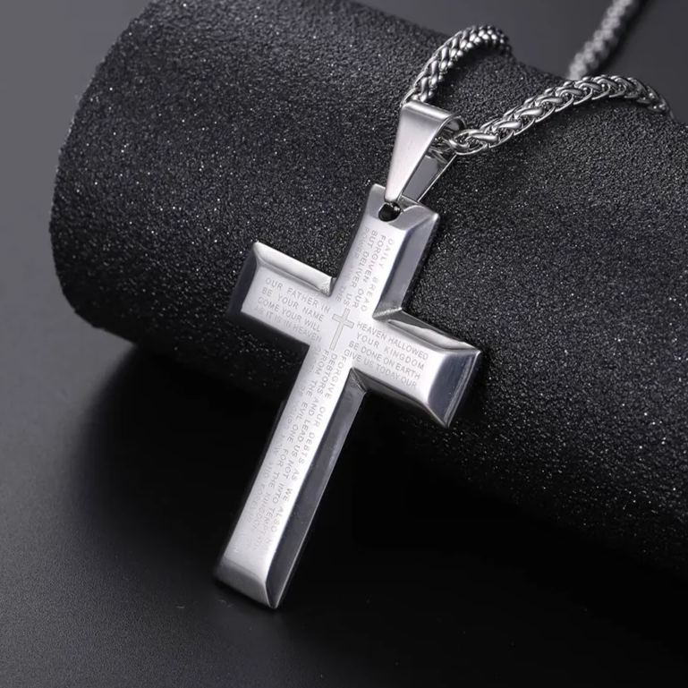 Christian Lord's Prayer Cross Necklace for