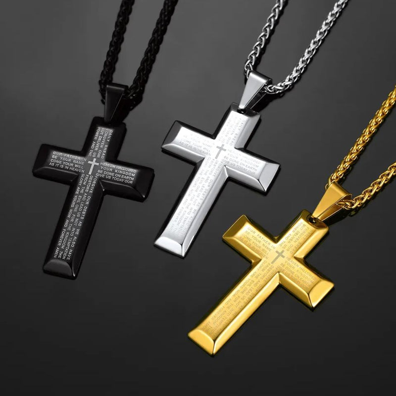 Christian Lord's Prayer Cross Necklace for