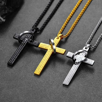 Lord's Prayer Cross Necklace With Halo Ring for