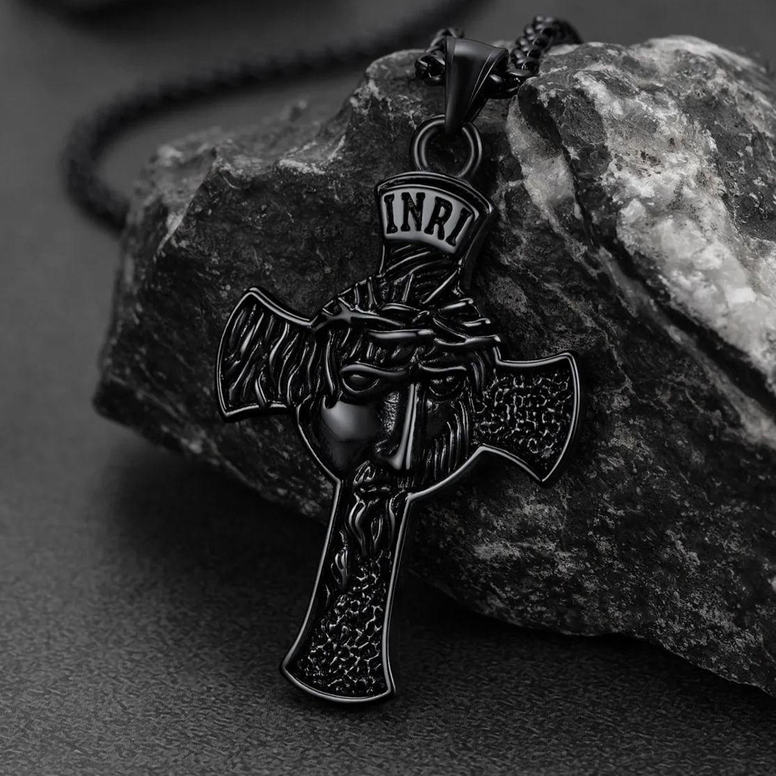 Flash Christian Christ Jesus Face Crucifix Cross Pendant Necklace