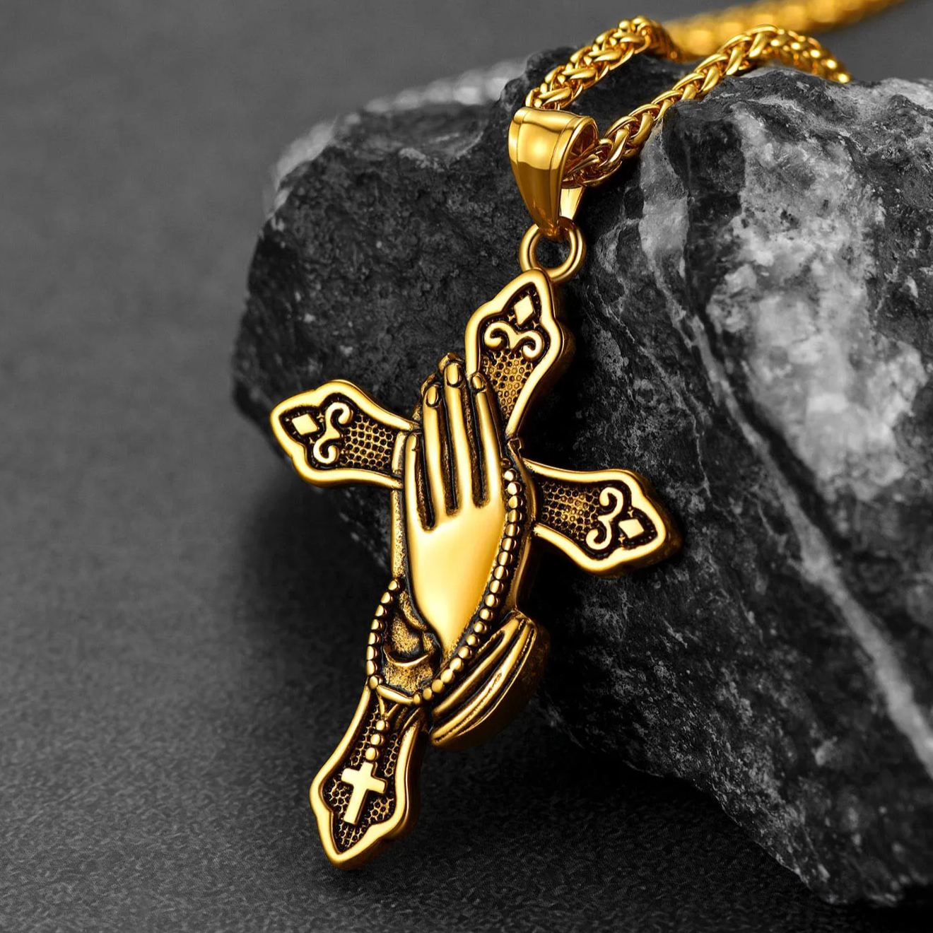 Flash Christian Praying Hands Cross Necklace for