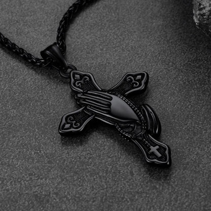 Flash Christian Praying Hands Cross Necklace for