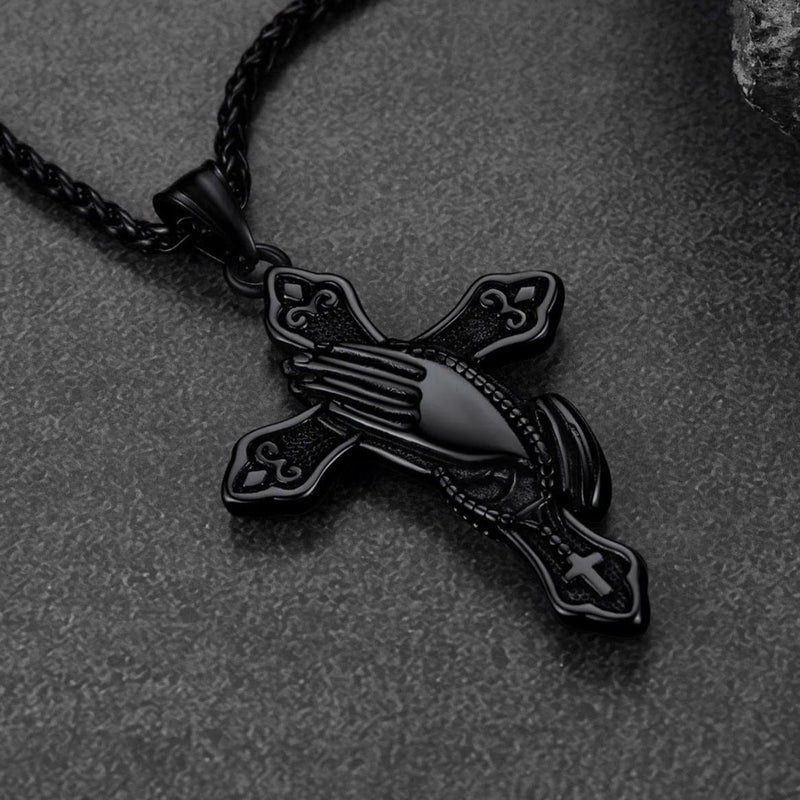 Flash Christian Praying Hands Cross Necklace for