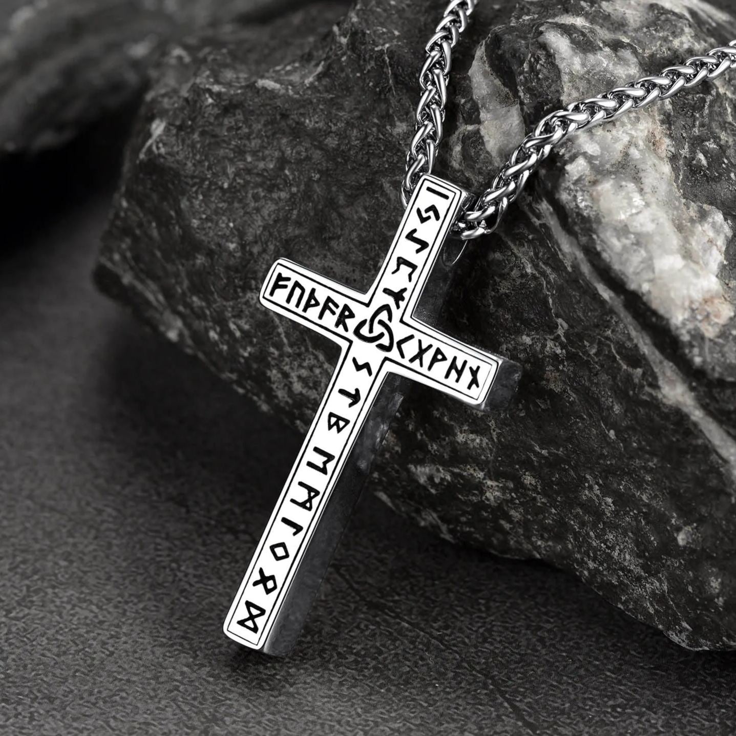 Viking Rune Cross Pendant Necklace for