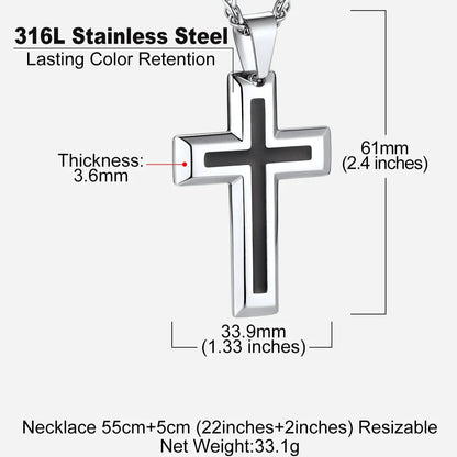 Christian Black Enamel Cross Pendant Necklace for