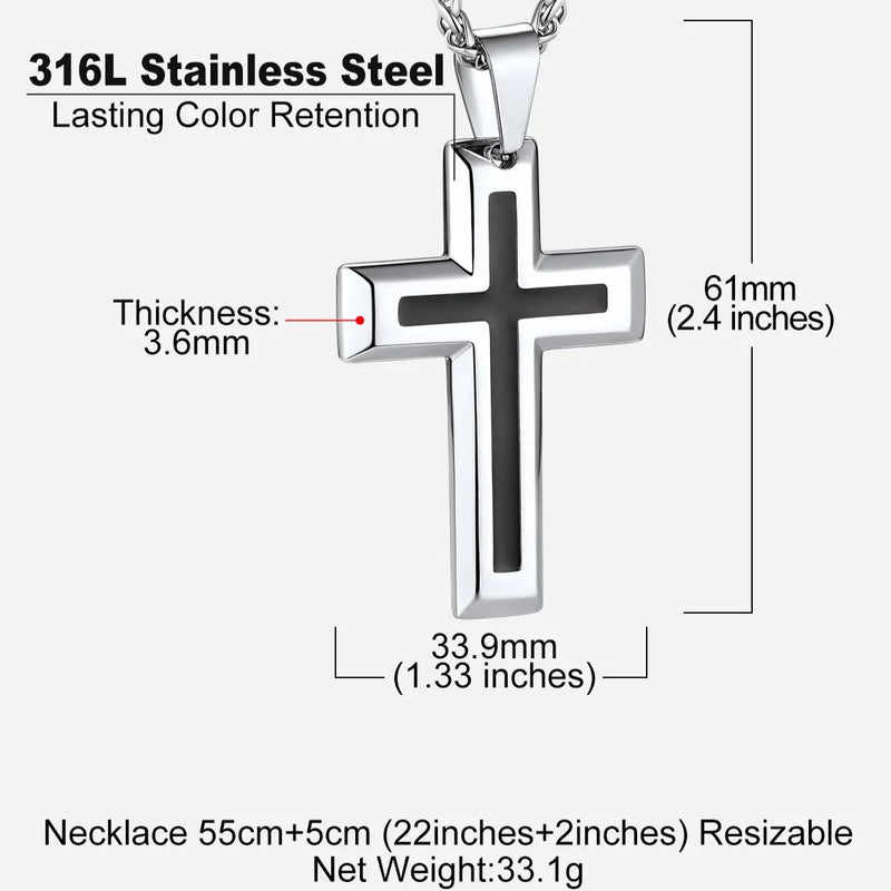Christian Black Enamel Cross Pendant Necklace for