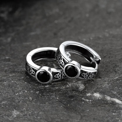 Black Onyx Celtic Knot Huggie Hoop Earrings for