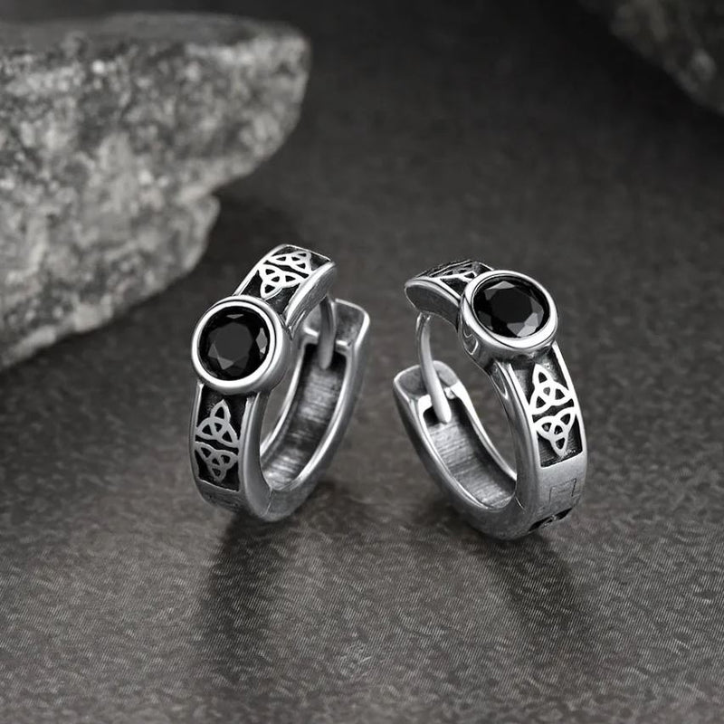 Black Onyx Celtic Knot Huggie Hoop Earrings for