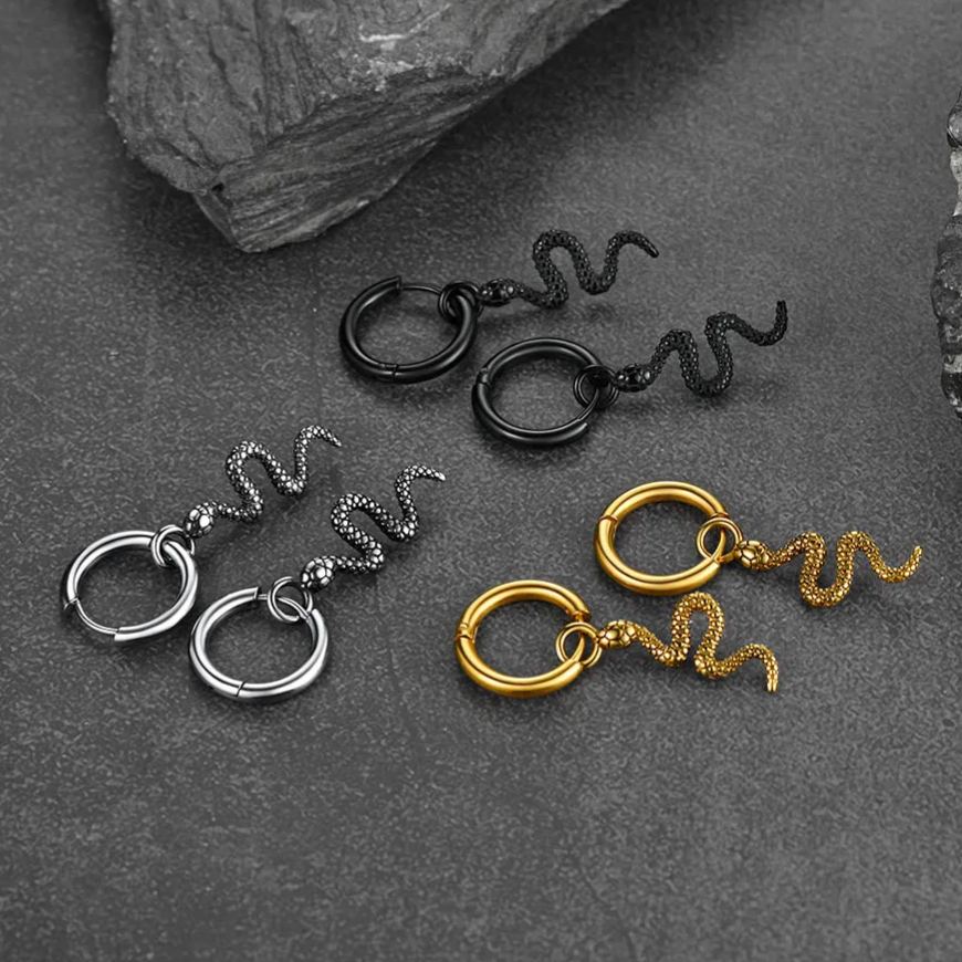 Punk Crawl Snake Drop Hoop Earrings for