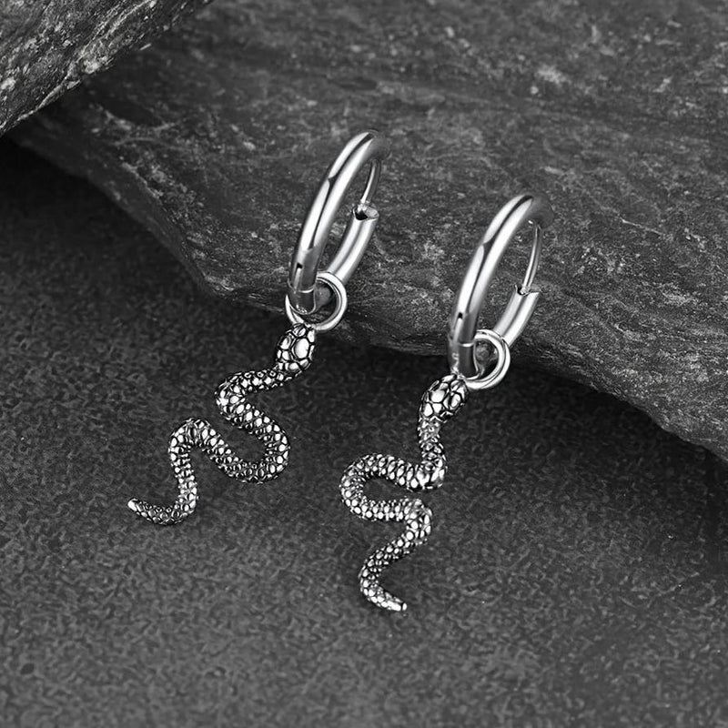 Punk Crawl Snake Drop Hoop Earrings for