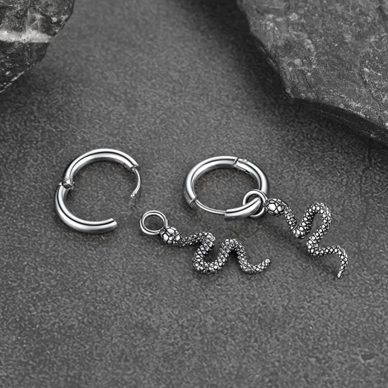 Punk Crawl Snake Drop Hoop Earrings for