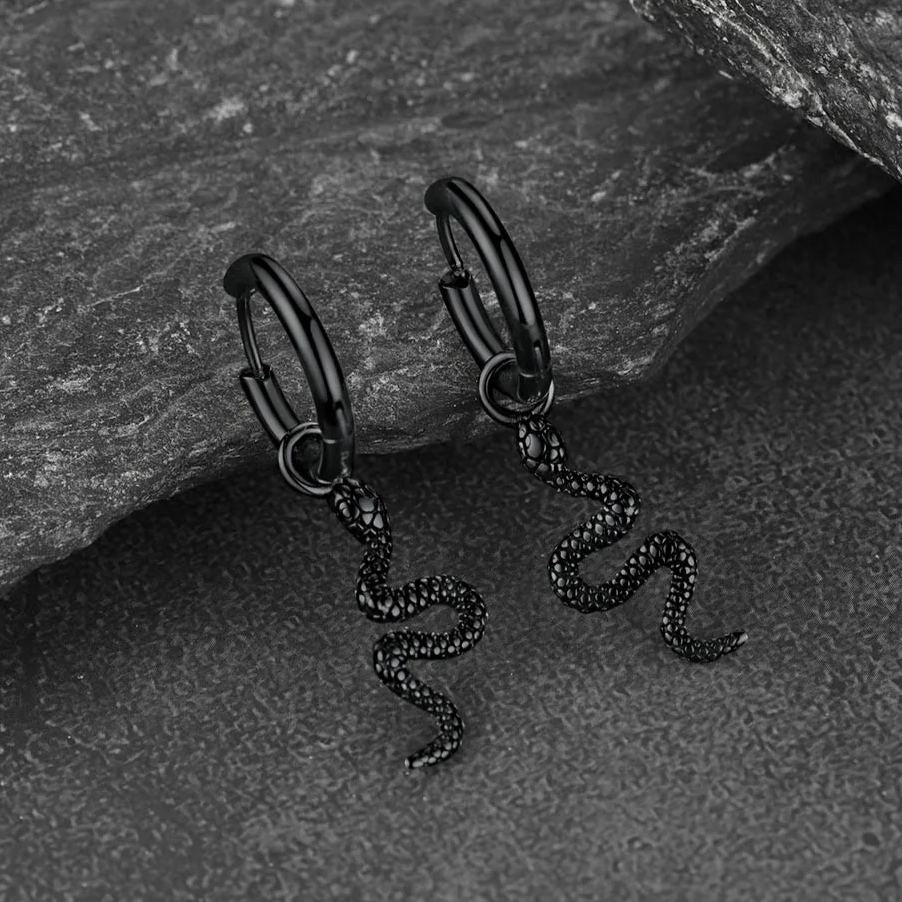 Punk Crawl Snake Drop Hoop Earrings for