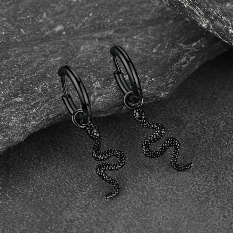 Punk Crawl Snake Drop Hoop Earrings for